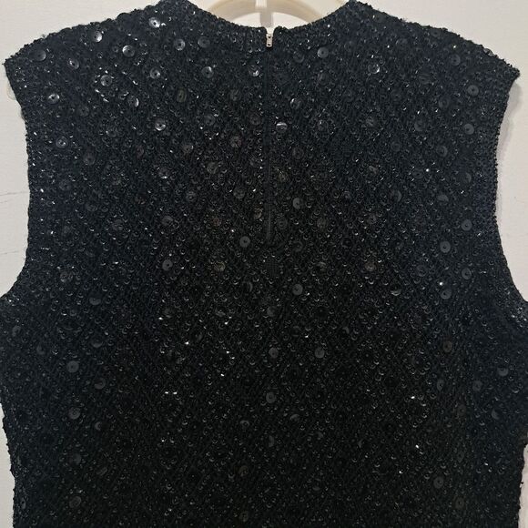 Vintage Cyn Les Wool Hand Beaded Sequin Sleeveless Top Size 40 Black - Picture 15 of 17